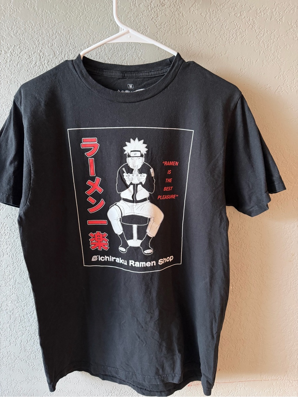 Ripple Junction Black Graphic Ramen Tee with Red and White Print